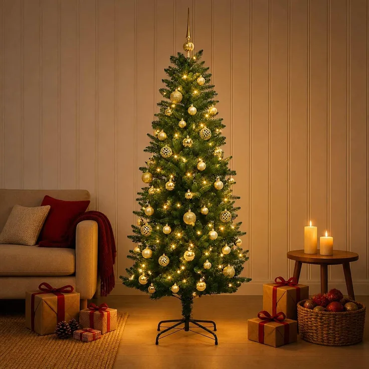 vidaXL Künstlicher Weihnachtsbaum mit Weihnachtskugeln 150 cm 150 LEDs 3465732