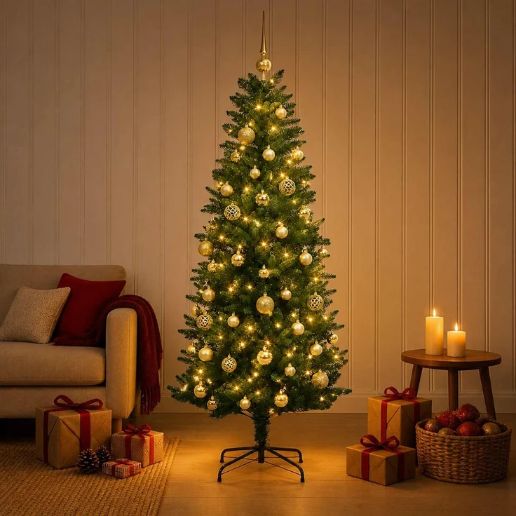 vidaXL Künstlicher Weihnachtsbaum mit Weihnachtskugeln 150 cm 150 LEDs 3465732 – Bild 1