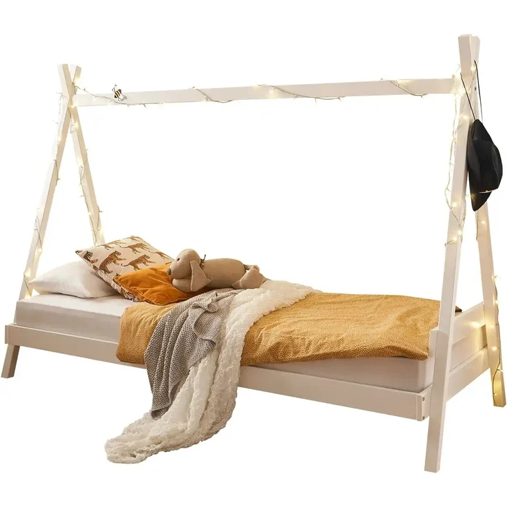 Kinderbett >Sora< in weiss, Kiefer Massivholz - 95x154x213cm (BxHxT) – Bild 4