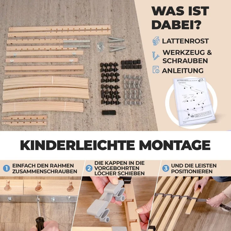 Coemo 7-Zonen Lattenrost ERGO K 90x200 Kopfteil verstellbar, Selbstbausatz – Bild 4