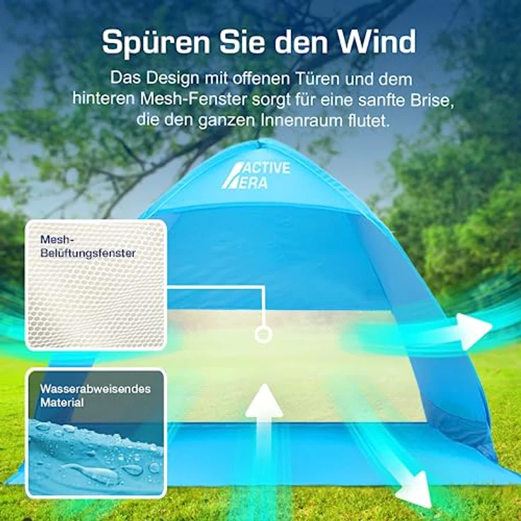 Active Era Pop Up Strandmuschel mit UV Schutz, UPF 50+ Strandzelt, Windschutz Strand, Zelt für 2-3 Personen inkl. Tragetasche und Heringe - Blau – Bild 5