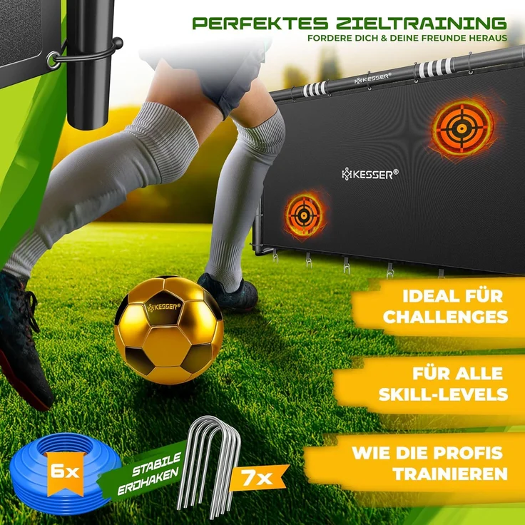 KESSER® Fußballtor für Garten robustes Outdoor Training Schusstraining UV-beständigem Netz, Stahlrahmen mit Polsterung, Erdhaken, Luftpumpe, Hüttchen, Montagezubehör für Kinder und Erwachsene Schwarz, 300cm, mit Torwand – Bild 7