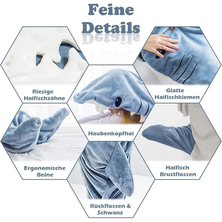Wohndecke Hai Decke Mit Ärmeln, Superweichem Flanell Decken Hoodie Hai Overall, TUWENA, Deckenkapuzenpullover, Schlafsack Tragbare Decke für Erwachsene Kinder – Bild 3