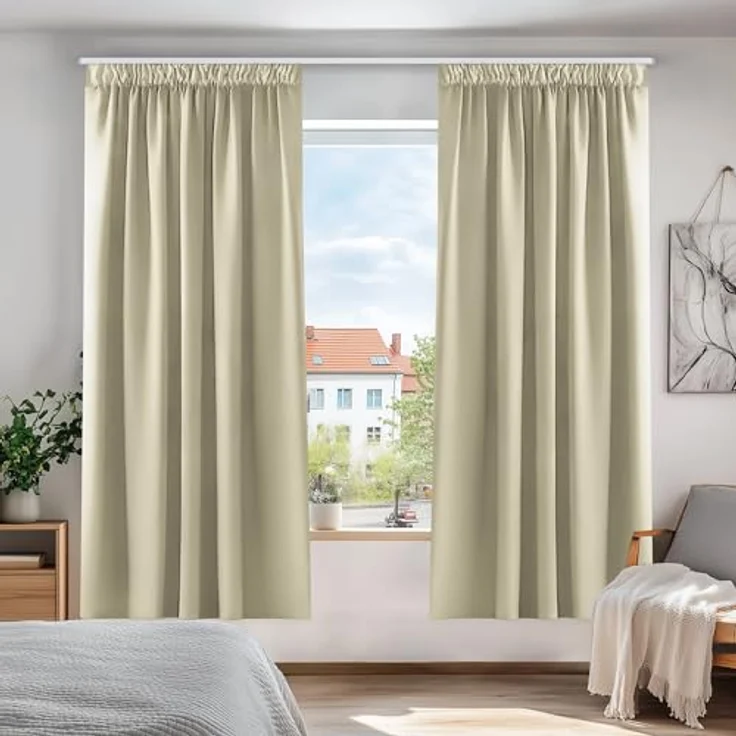 Deconovo Gardinen Vorhang Blickdicht Verdunklungsvorhänge für Schiene Beige | 2er Set, H 183 x B 168 cm, Thermogardine, für Wohnzimmer, Curtains for Bedroom, für gegen Hitze, Gardinen mit Kräuselband – Bild 2