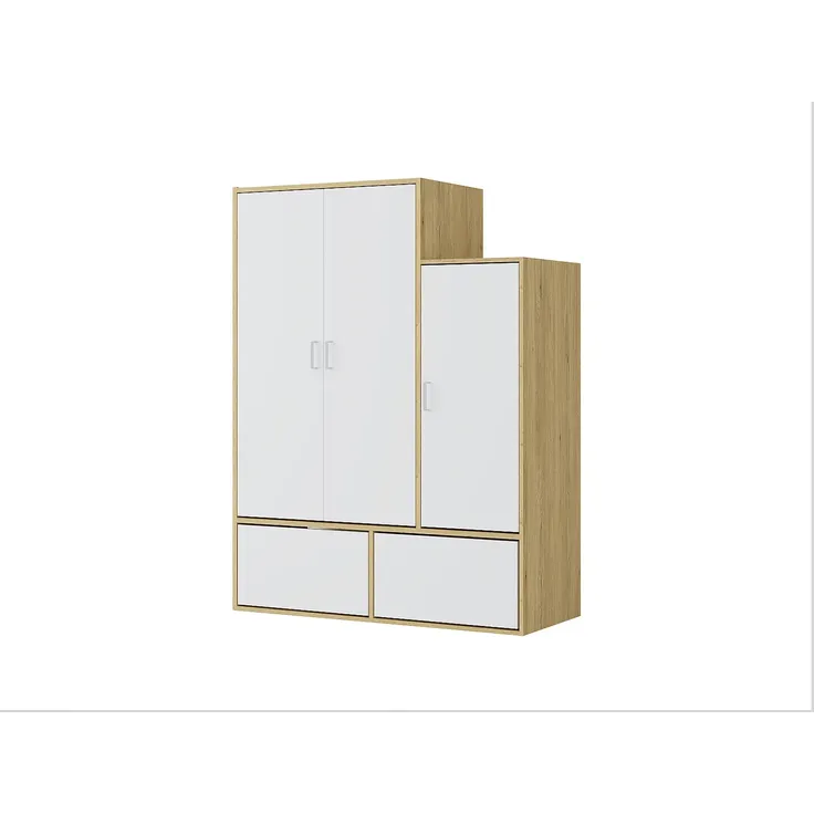 Vente-unique - Garderobe mit 3 Türen, 1 Kleiderstange & 2 Schuhfächern - Weiß & Holzfarben - NYVELA