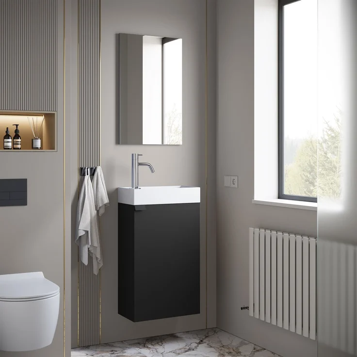Badplaats Gäste-WC Waschtisch Set Apollo 40x22 cm Schwarz Matt - Platzsparende Badmöbel Set mit Waschbecken und Unterschrank – Bild 5