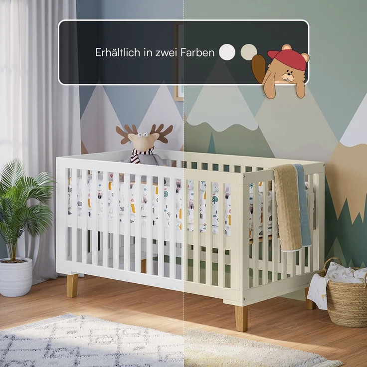 Bellabino 'Liri' Babybett 70x140 cm, weiß, 3-fach höhenverstellbar, Kinderbett umbaubar zum Juniorbett (inkl. Umbauseiten) – Bild 7