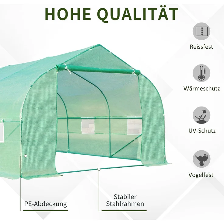 Wohnora-Tomatenhaus Gewächshaus mit Giebeldach 600x300x200cm Folien Treibhaus grün für Garten & Pflanzenpflege,H 200cm x T 595cm x B 300cm – Bild 2
