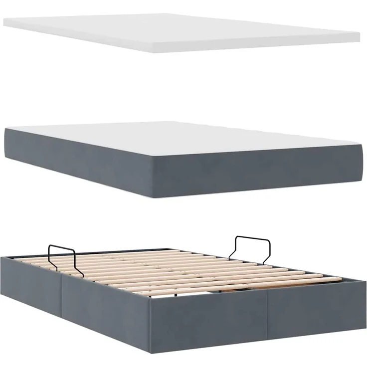 vidaXL Aufbewahrungsbett mit Matratze Dunkelgrau 120 x 200 cm Samt 3372082 – Bild 8