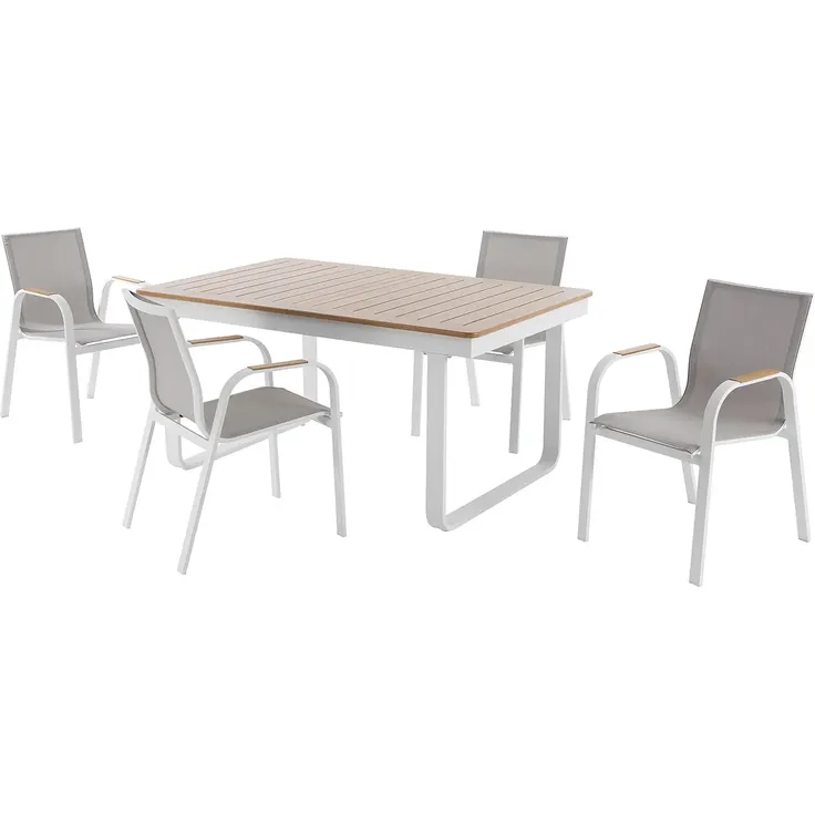 Vente-unique - SERUNO Gartenessgruppe Metall BeigeWeiß - B 65 cm100 cm x H 86,5 cm75 cm x L 52 cm155 cm245,5 cm – Bild 2