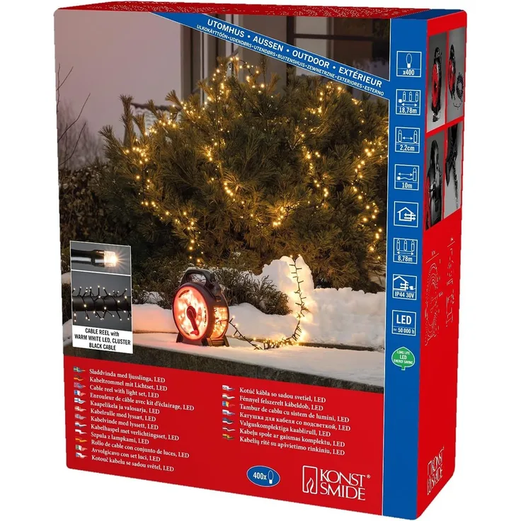 KONSTSMIDE No. 3844-100 LED Outdoor Micro Compactlights Lichterkette Kabelaufroller warmweiß 400