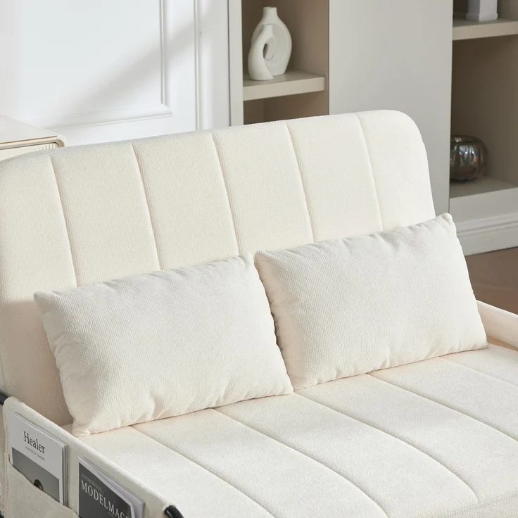 ZUBALIYA Schlafsofa 85x92 cm, mit Stauraum, mit Chenille - Bezug, mit breiten Armlehnen, mit Schaumstoffpolsterung, Beige – Bild 15