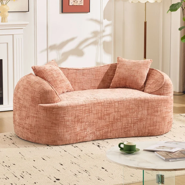 Gebogenes 2-Sitzer Sofa, ergonomisch gepolstert mit Federkern, fertig montiert & pflegeleicht,Rosa – Bild 2