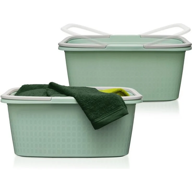 Hausfelder Wäschekorb Wäschewanne 58 x 37 x 25 cm (Jadegrün, 2 Wannen, 35 l) (Set, 2 St, 2 x Wäschewannen), mit klappbaren Henkeln, mit Griffen, 35 Liter – Bild 4