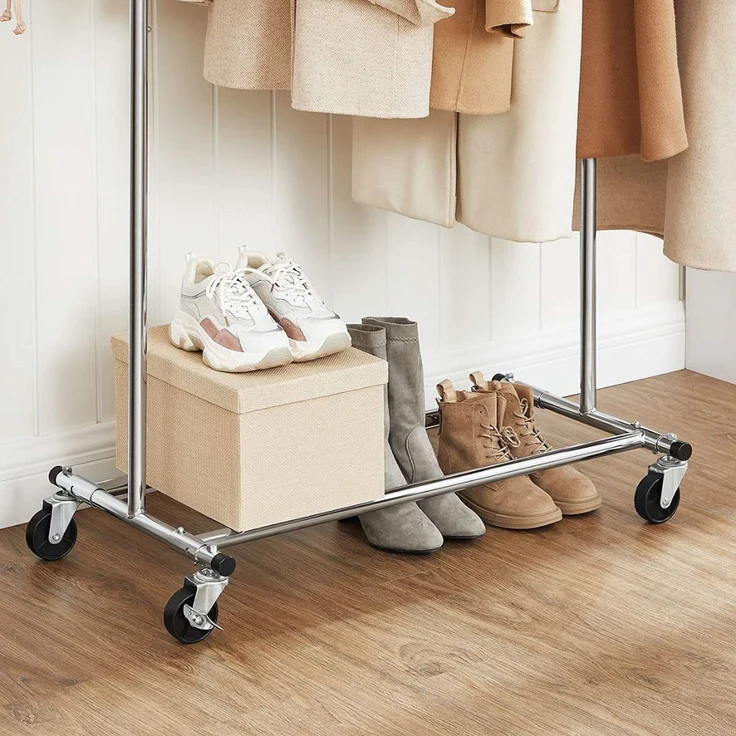 Songmics klappbarer Kleiderständer mit Rollen, ausziehbar, verchromtes Stahlrohr silber, 92-132 x 160 x 45,4 cm – Bild 8
