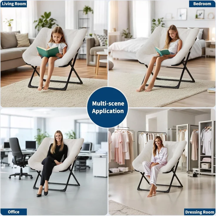 Sessel Klappbar Fußhocker Lesesessel Wohnzimmer Jugendliche Beige – Bild 5