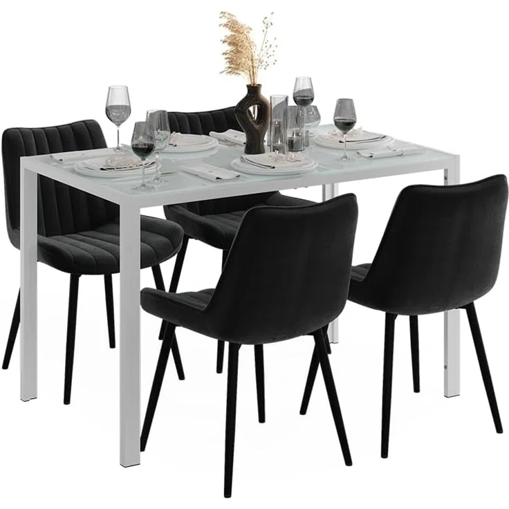 Esstisch Set Grand Weiß 120x70 cm mit 4 Stühlen (Schwarz) Vicco – Bild 5