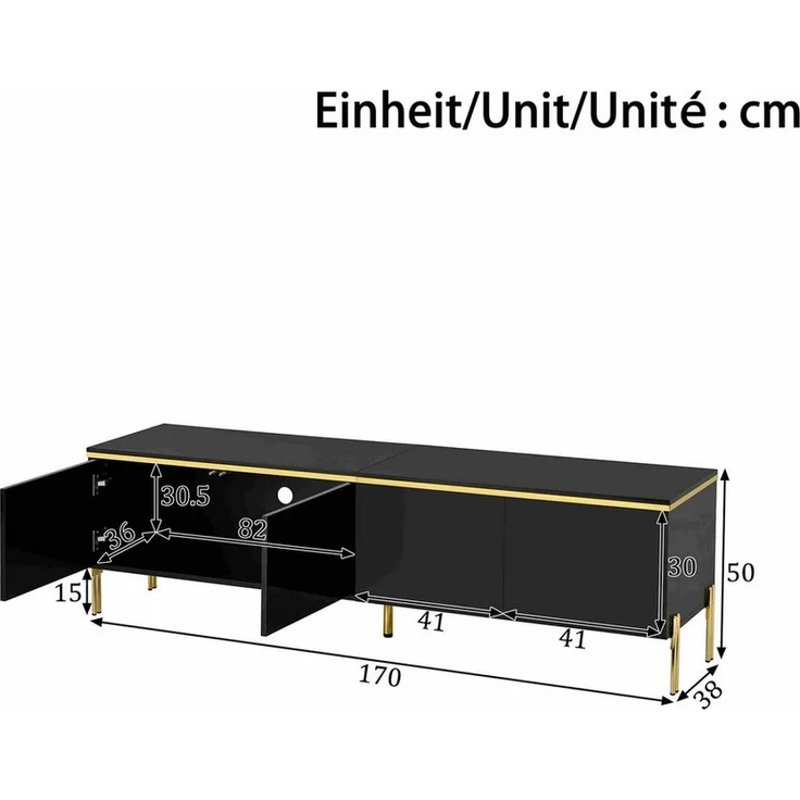 BlingBin TV-Schrank TV-Ständer Hochglanz-Lowboard 170CM (1-St, mit 4 Türen, Metallfüße mit goldfarbenen Akzenten) Kabeldurchführung, modernes TV-Lowboard für Wohnzimmer – Bild 3