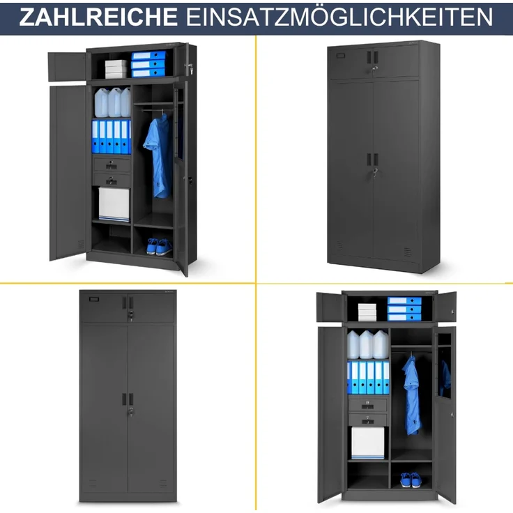 Mehrzweckschrank Metall mit Erweiterung GINA - 185 x 90 x 50 cm Anthrazit | Büroschrank Spind Stahlschrank Archivschrank Aktenschrank Metallschrank – Bild 6