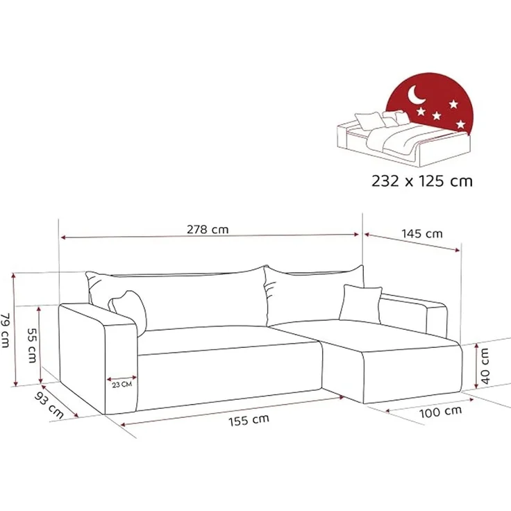 XL-Ecksofa mit Schlaffunktion und Bettkasten, Beige, 278 x 145 cm – Bild 3