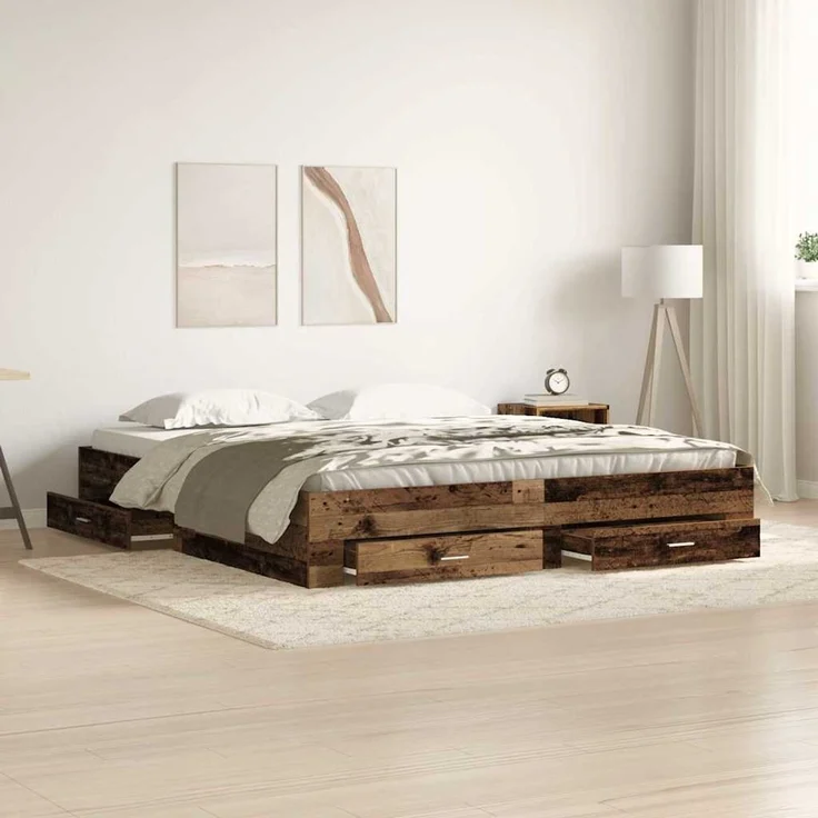 vidaXL Bettrahmen mit Schubladen Altholz 180 x 200 cm Holzwerkstoff 3333960 – Bild 1