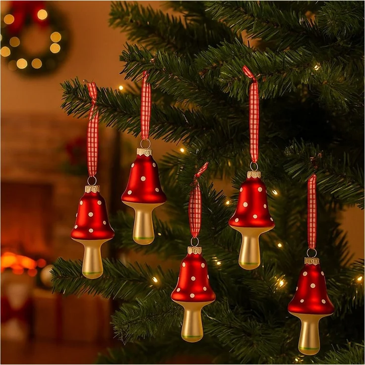 BURI Weihnachtsbaumkugel Glas-Weihnachtsbaumschmuck Pilz 4er-Set Christbaumkugeln Anhänger Deko (4 St) – Bild 2