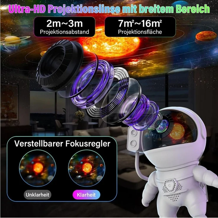 ANYSUN LED Nachtlicht Astronaut Sternenhimmel Projektor, Galaxie Projektor mit Nachtlicht, 360° drehbare Astronaut Projektor Kinder, Kaltweiß, Planetarium Projektor Lampe für Kinder Erwachsene mit 13 Planeten Disc – Bild 3