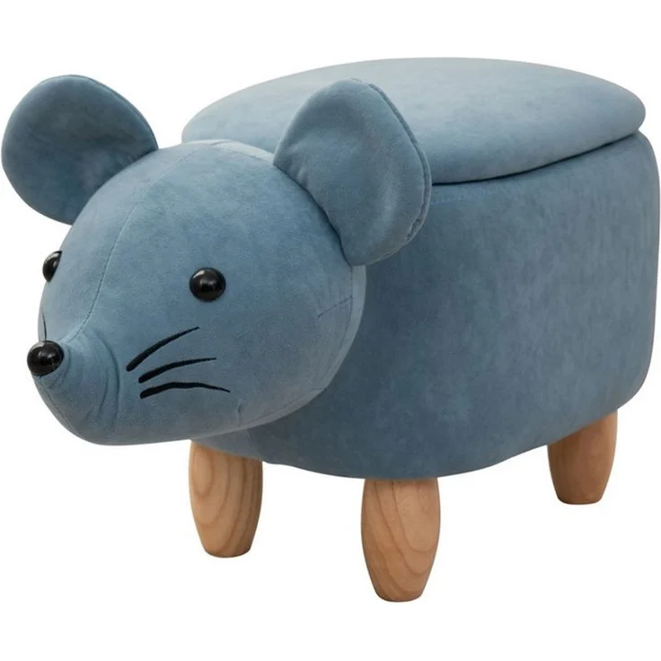 SVITA Kinderhocker ANIMAL STORAGE, Tier-Hocker mit Stauraum, Holzbeine, viele Motive, mit Stauraum, Maus Motiv, Sitzhocker, gepolstert, Blau – Bild 3