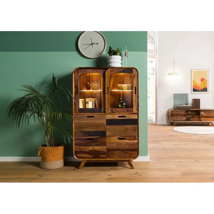 Highboard Sheesham 90 x 40 x 140 dunkelbraun lackiert MAILAND #220 – Bild 9