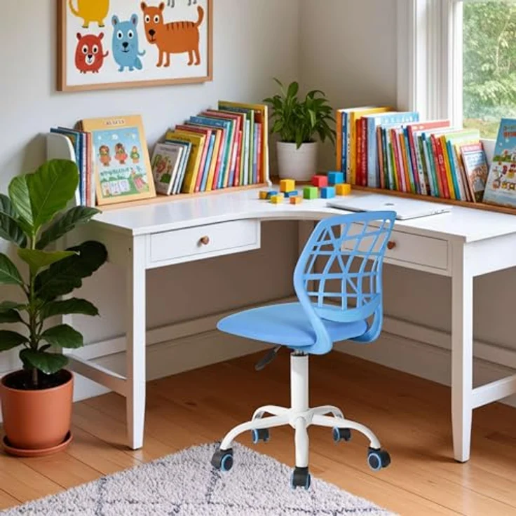 FurnitureR Bunter Schreibtischstuhl, moderner höhenverstellbarer Computerstuhl ohne Armlehnen, ergonomischer Drehstuhl für Kinderzimmer und Home Office – Bild 3