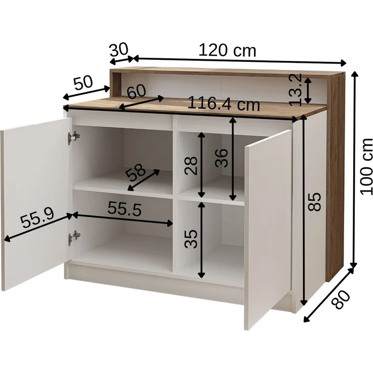 Roomart Kücheninsel CORTADO – Bartisch & Küchentisch mit Stauraum – 120×100×80 cm – Modernes Design • Weiß-Eiche – Bild 6