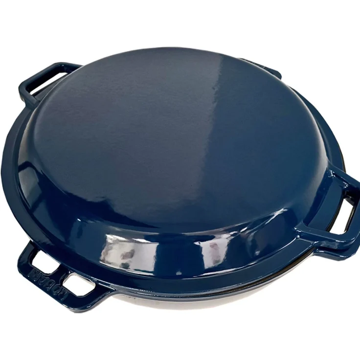 Kasan ROBARI Wok ASIA 12 Liter mit Grilldeckel aus Gusseisen emailliert blau – Bild 1