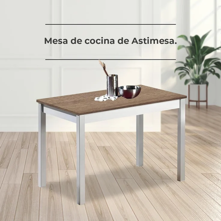 ASTIMESA Mesa fija Küchentisch, Metall Glas Holz, Eiche Tenesse, 90x50 cm – Bild 2