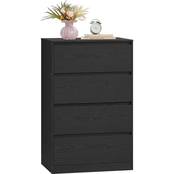 VASAGLE Kommode mit 4 Schubladen, Kommodenschrank, Schubladenschrank, Wäschekommode, für Schlafzimmer, 40 x 60 x 97,4 cm, Modern Kailyn Kollektion, ebenholzschwarz LTS614BE05