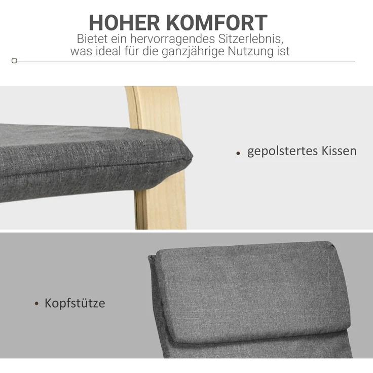 Sessel mit Kopfstütze und Armlehnen, Bezug in Leinenoptik, Holzgestell, Grau + Natur--Dunkelgrau--99x80x66.5cm--YOUDENOVA – Bild 6