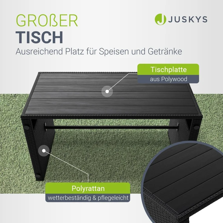 Juskys 2in1 Polyrattan Relax Gartenmöbel Set Jamaika - Tisch, Gartenlounge Sofa - Balkonmöbel Sitzgruppe für Balkon, Garten - Outdoor Lounge schwarz / grau – Bild 6