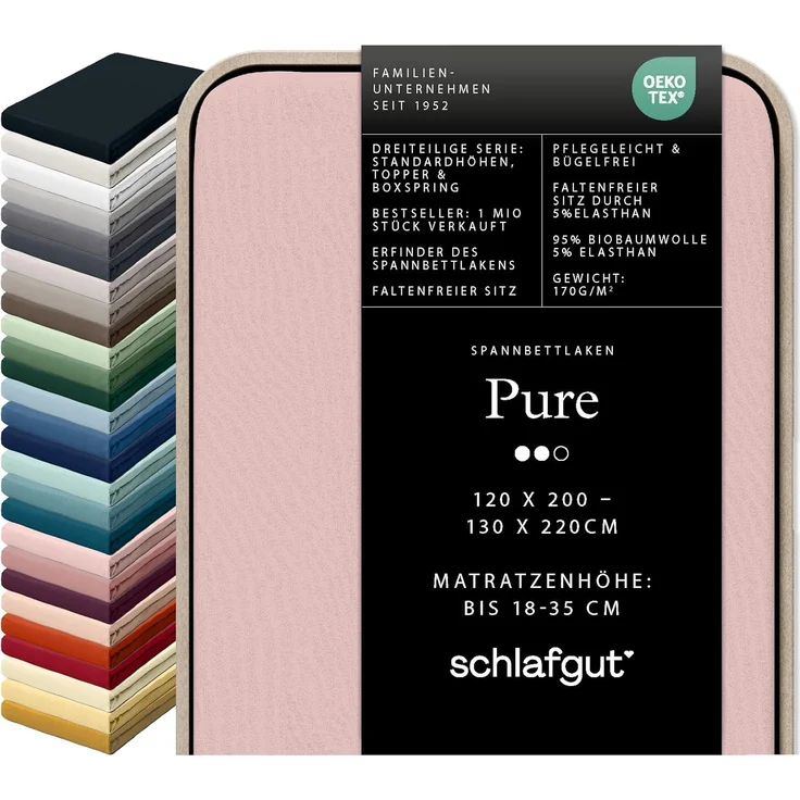 Schlafgut 'Pure' Spannbettlaken, Gummizug: rundum, für Matratzen bis 30cm Höhe, Bio-Baumwolle mit Elasthan, Purple Light, M 120x200cm - 130x220cm – Bild 1