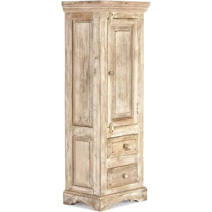 Hochkommode Mango Holz natur 48x130x33 cm Woodkings Patina Kommode Landhausstil Badkommode Flur Schlafzimmer Massivholz