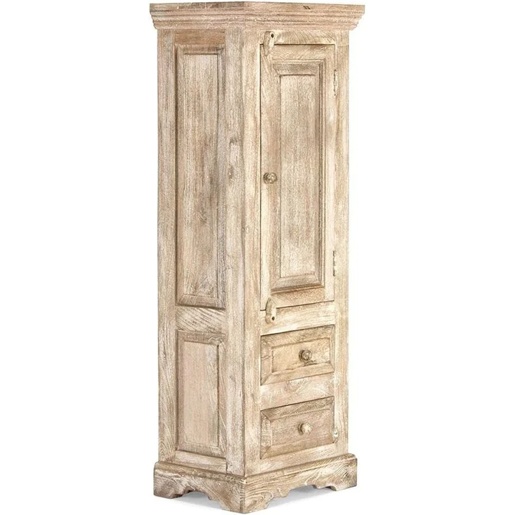 Hochkommode Mango Holz natur 48x130x33 cm Woodkings Patina Kommode Landhausstil Badkommode Flur Schlafzimmer Massivholz – Bild 1