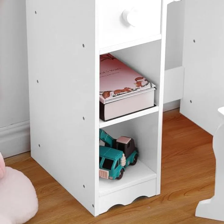 GarveeLife Schminktisch für Kinder, Schminktisch mit Hocker, 3 LED-Spiegel und 5 Schubladen, Schminktisch aus Holz für kleine Mädchen 3 bis 6 Jahre – 70 x 34 x 100 cm, Weiß – Bild 6