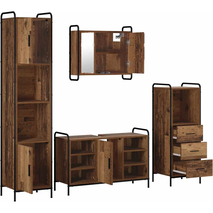 vidaXL Badezimmerschrank-Set 4 stk. Altholz 40 x 36 x 181 cm 3444637 – Bild 7