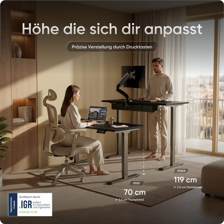 DESKSPACE PRO Elektrisch Höhenverstellbarer Schreibtischgestell mit Memory Funktion, Grau – Bild 5