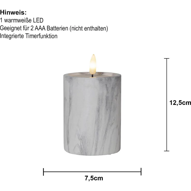 LED Blockkerze ,Flamme Marble', Batterie, Timer, Beton, Marmor-Optik, 12,5cm – Bild 4