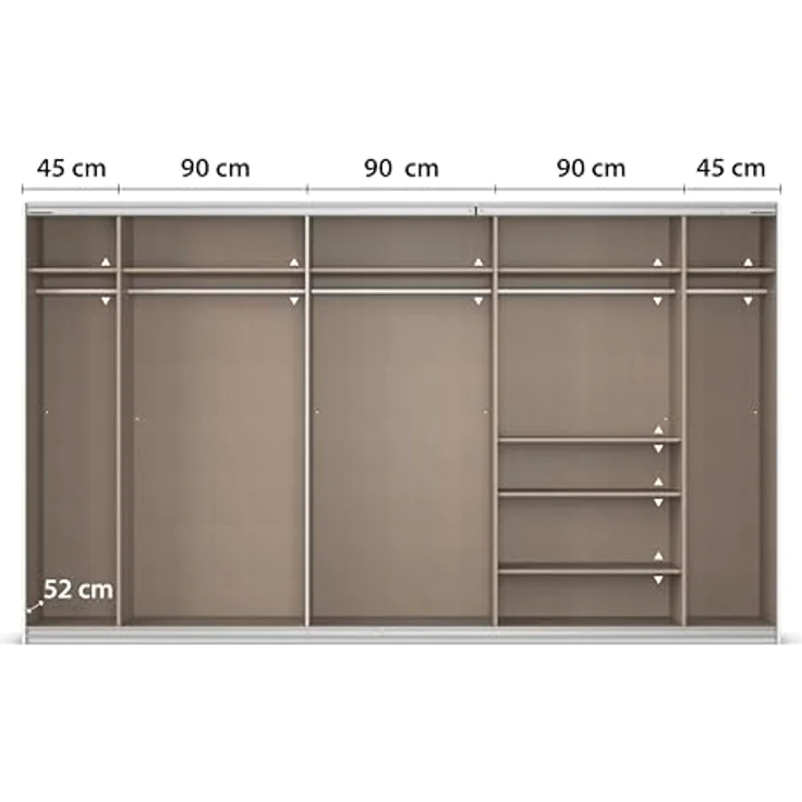Rauch Möbel Kulmbach, Kleiderschrank mit Schwebetüren für Schlafzimmer, Kinderzimmer, Jugendzimmer, Garderobe, Flur, 3-türig, mit Spiegel, Zubehör Classic, Farbe Beige, Breite 360 cm – Bild 8