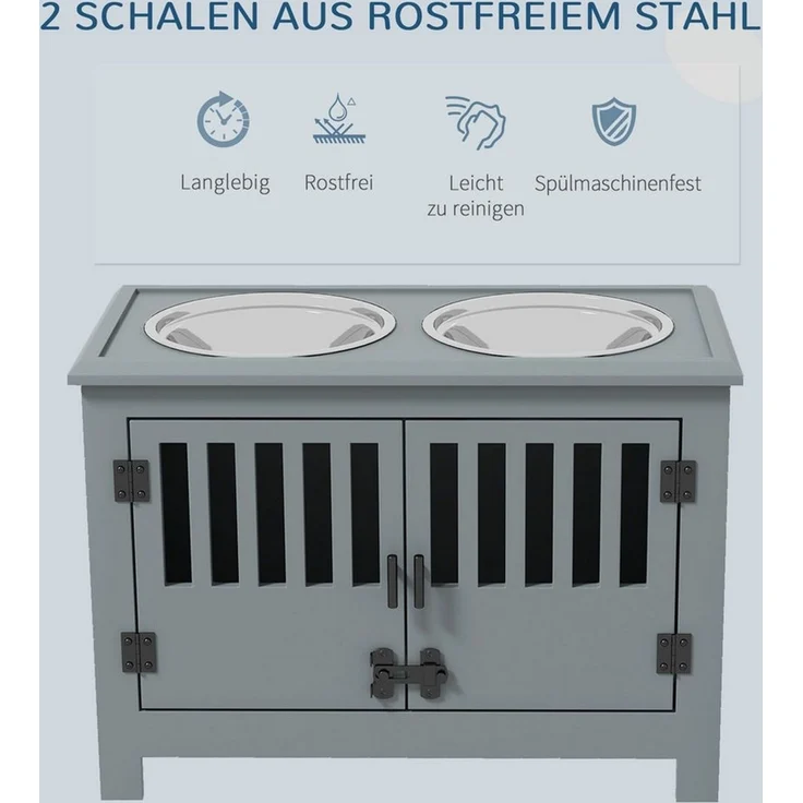 PawHut Futternapf erhöhter Fressnapf Futterstation mit Stauraum, Edelstahl, Erhöhte Futterstation mit Stauraum – Bild 4