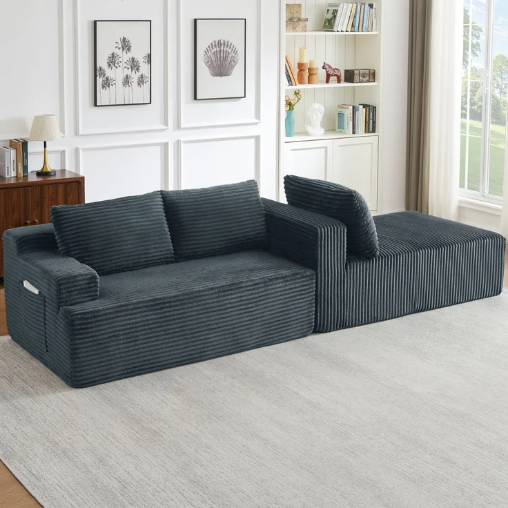 ZUBALIYA Knochenloses Sofa, L‑förmiges Cloud‑Ecksofa mit tiefem Sitzkomfort – ohne Montage, modulares Schlafsofa, 66 x 152 x 238 cm, Dunkelgrau, Links – Bild 9