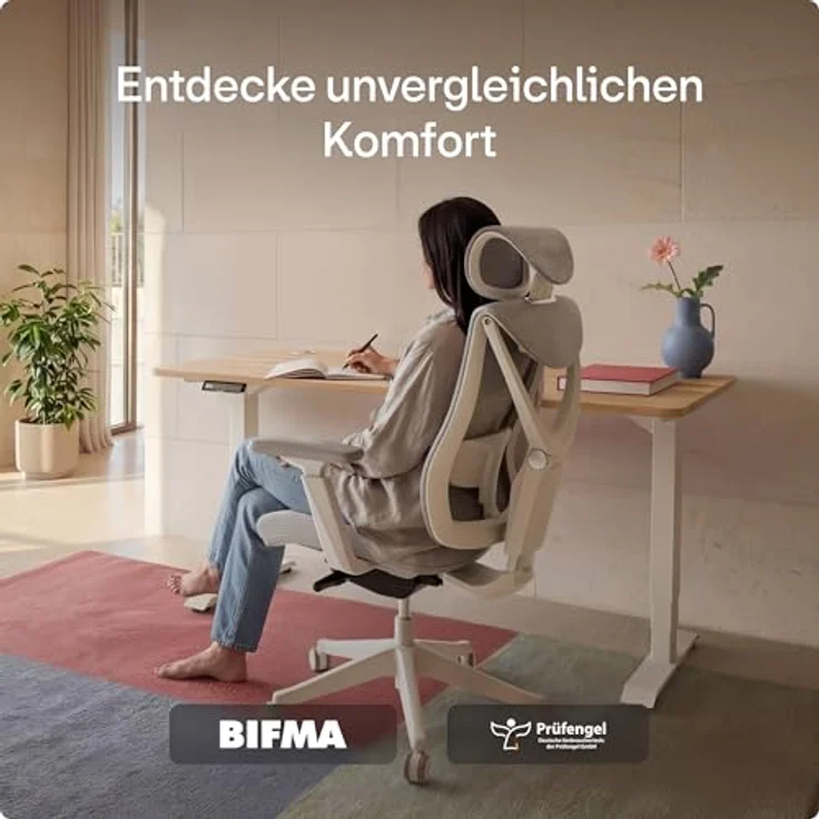 Desktronic Verstellbarer ergonomischer Bürostuhl | Schreibtischstuhl mit Lendenwirbelstütze - rückenfreundlich- Computerstuhl höhenverstellbar & rückenschonend - breites Polster SitPro (Grau) – Bild 3