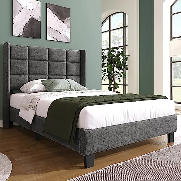 Ball & Cast Polsterbett (90x200cm) Doppelbett mit Matratze, Gepolstertem Kopfteil + Lattenrost, Einfache & Zeitsparende Montage, Grau – Bild 4