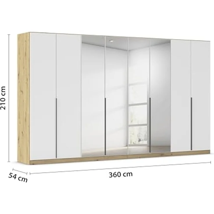 Rauch Möbel Alabama, Kleiderschrank für Schlafzimmer, Kinderzimmer, Wohnzimmer, Garderobe, Flur, 8-türig, Spiegel, mit Zubehör Premium, Farbe Weiß/Eiche Artisan, Holz, Breite 360 cm – Bild 3