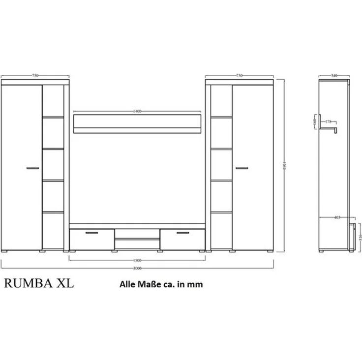 Wohnwand Rumba XL Sonoma Eiche matt – Bild 4